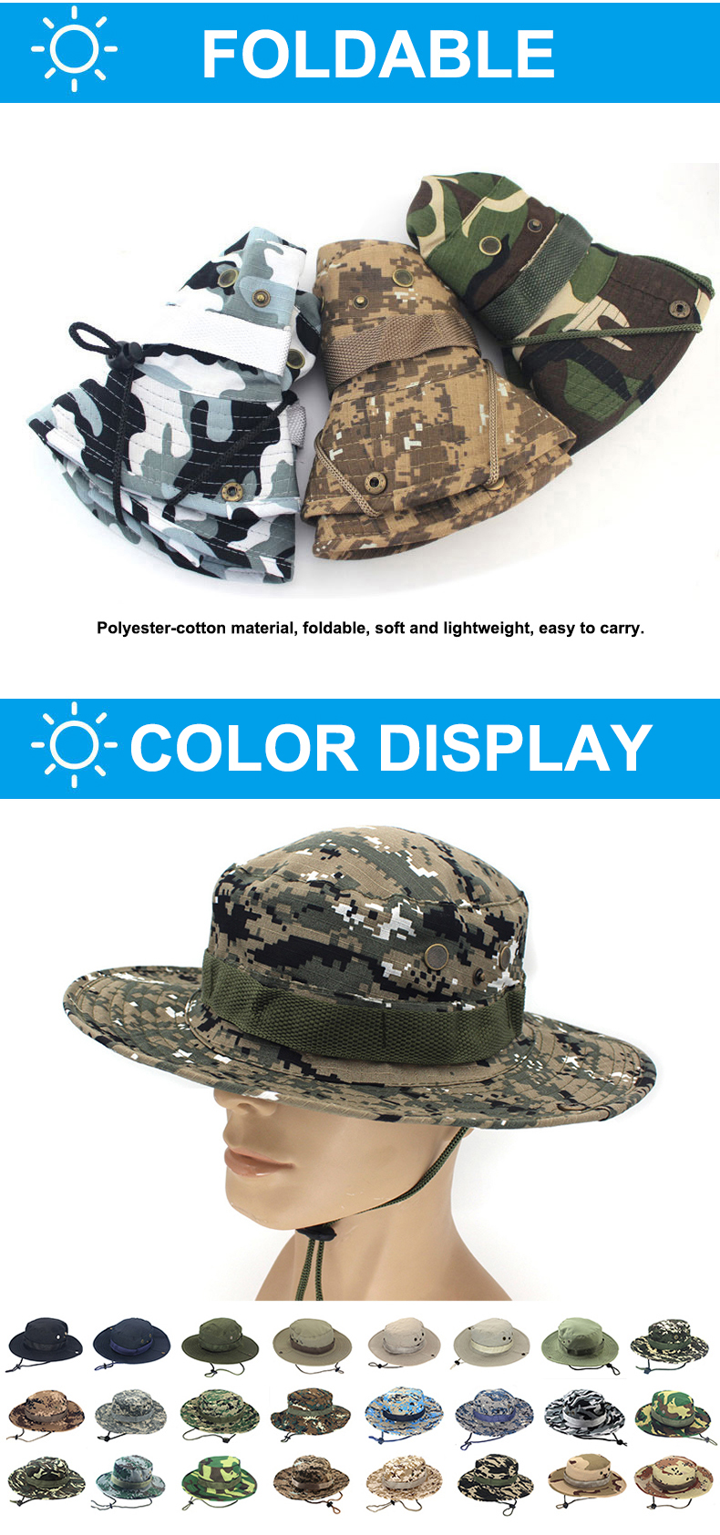 Tactical Camouflage Boonie Hat Sun Protect Bucket Hat for Fishing